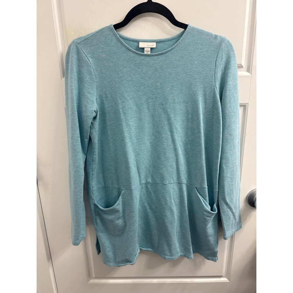 Pure Jill J. Jill Heathered Blue Pima Cotton Modal Tunic Pocket Top XS